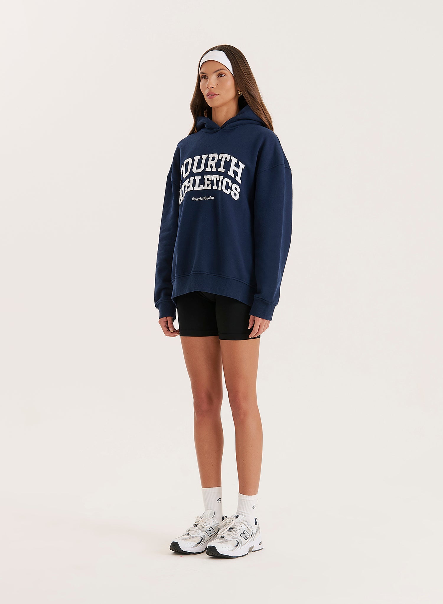 Navy Fourth Athletics Slogan Oversized Hoodie